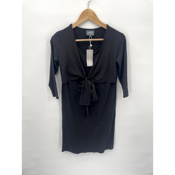 Milk Nursing Black 3/4 Sleeve Nursing Tie Front Dress // S - Picture 1 of 6